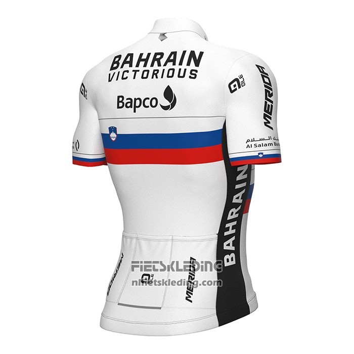2022 Fietskleding Slovenie Kampioen Bahrain Victorious Wit Rood Korte Mouwen en Koersbroek